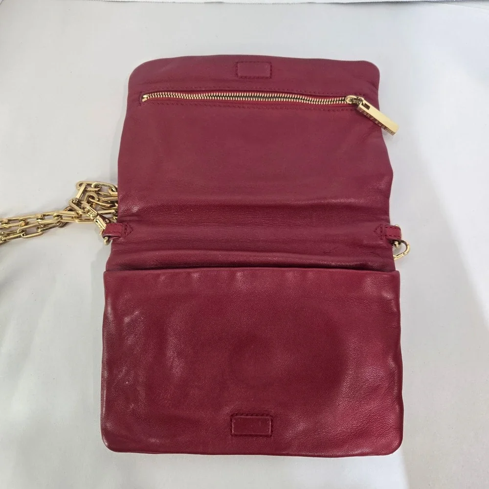 Tory Burch Miller Crossbody Bag Small Red Leather Gold Chain Logo Medallion 1113